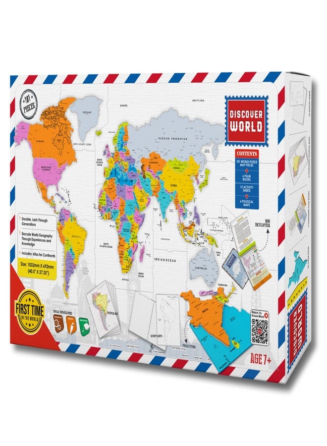 Zephyr World Map Puzzle with 181 Pieces | Includes 6 Palm Books, 6 Political Maps, 12 Activity Sheets & Robust Storage Box | Educational Toy & Learning Aid for Boys and Girls Age 3+ - Image 1